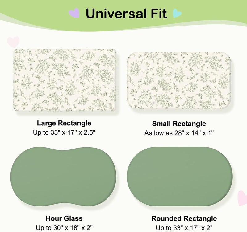 FIOBEE Baby Bassinet Sheets for Girls Boys 2 Pack Waterproof Bassinet Mattress Elastic Fitted Crib Sheets Universal Fit for Hourglass Oval and Rectangle Bassinet Sheet, Green - Image 4